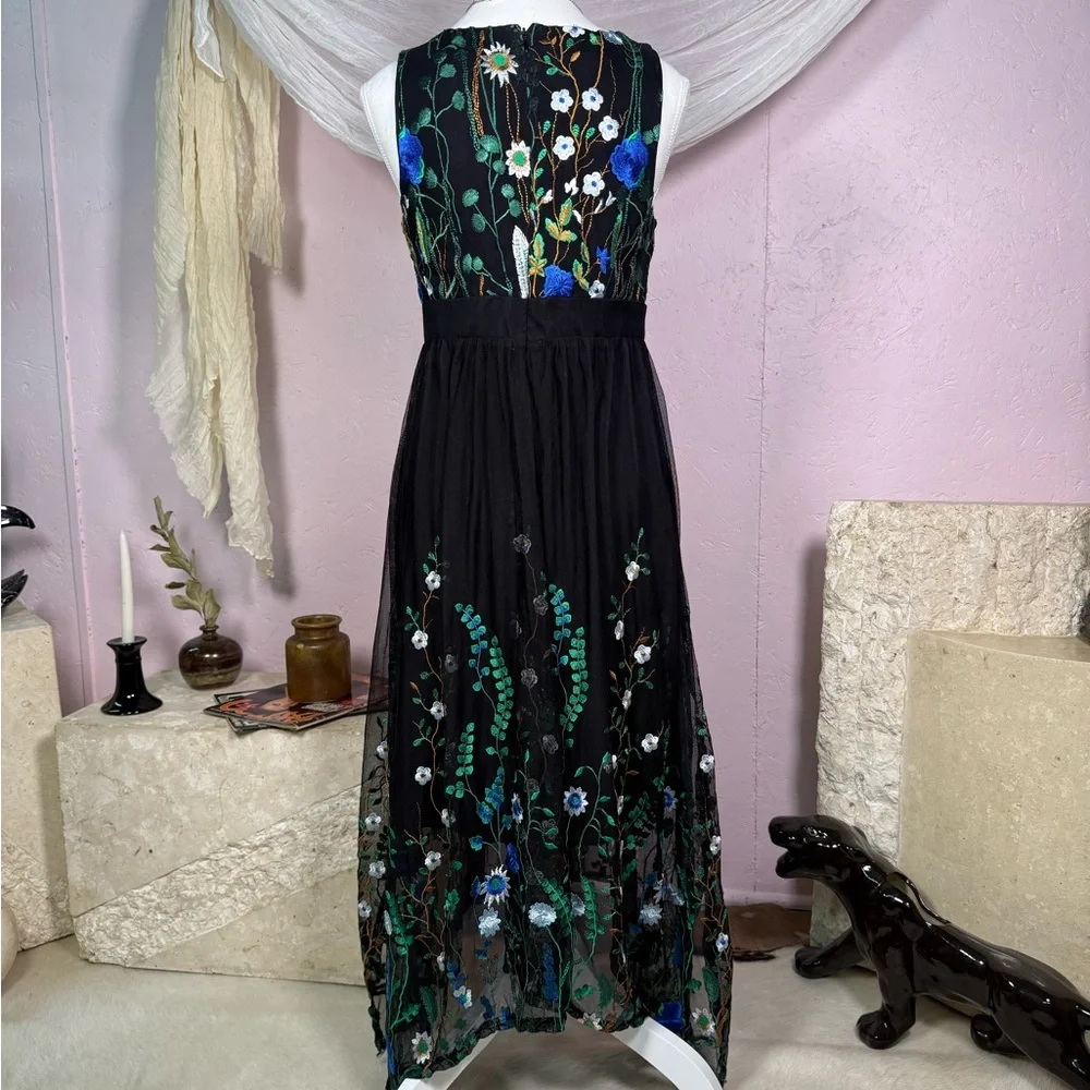 INC Black Embroidered Floral Mesh Midi Dress - Picture 6 of 7